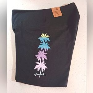 Nwt Victoria's Secret PINK Tropical Palm Tree Rainbow Gray Bike Shorts Large